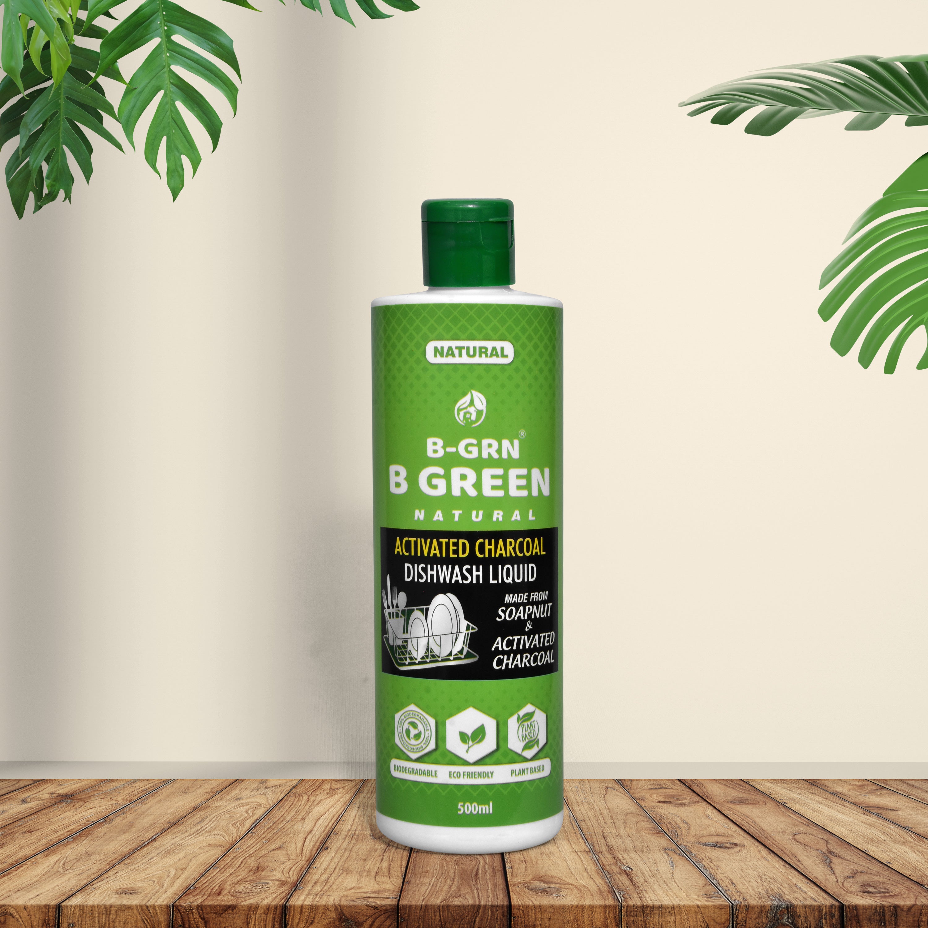 Activated charcoal dishwash liquid 500ml by B-GRN BeGreen Wash — SLS-free, sulphate-free, made in Chennai
