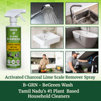 B-GRN BeGreen Wash natural activated charcoal lime scale remover spray in use — activated charcoal limescale remover plant-based natural