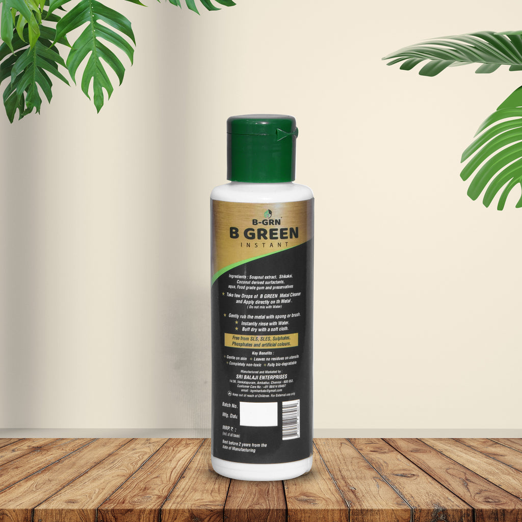 B-GRN BeGreen Wash natural brass and copper cleaner back label soapnut & shikakai natural ingredients
