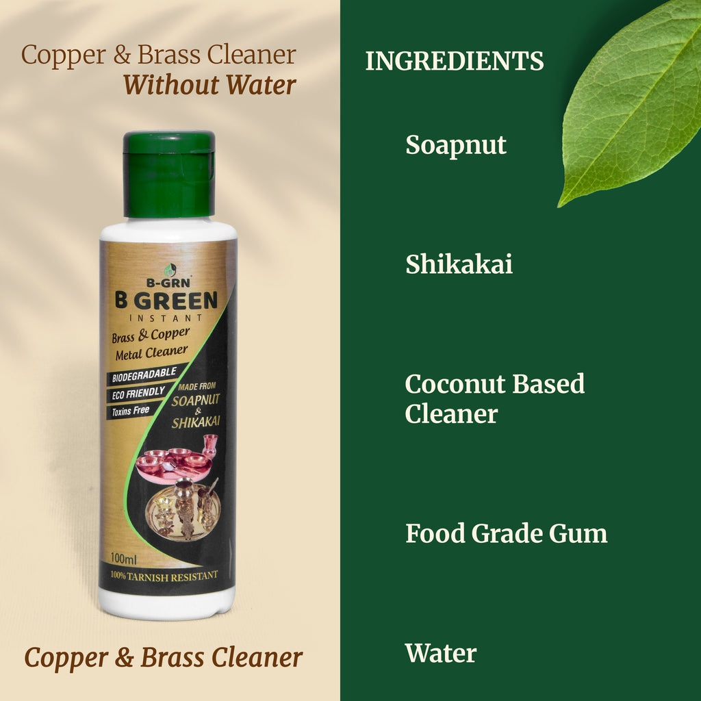 Soapnut & shikakai key ingredients in B-GRN BeGreen Wash natural brass and copper cleaner