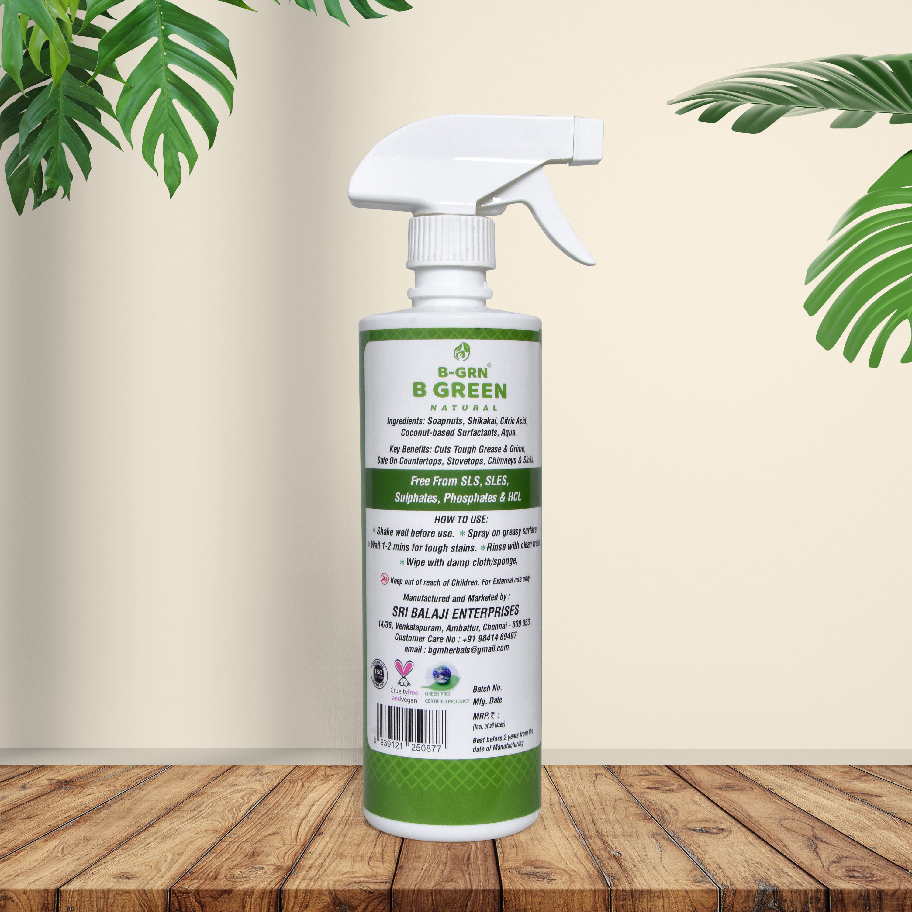 B-GRN BeGreen Wash kitchen oil stain remover back label soapnut & citric acid natural ingredients