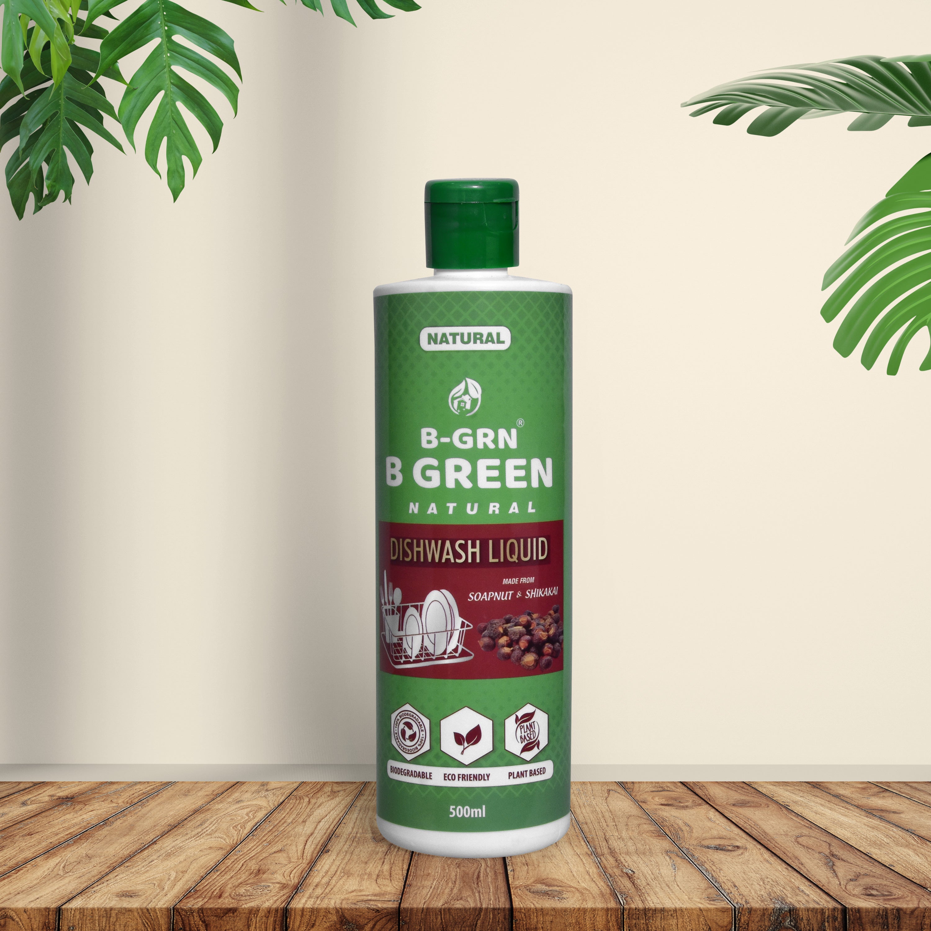 B-GRN BeGreen Wash natural dishwashing liquid 500 ml soapnut and shikakai formula—SLS-free, made in Chennai