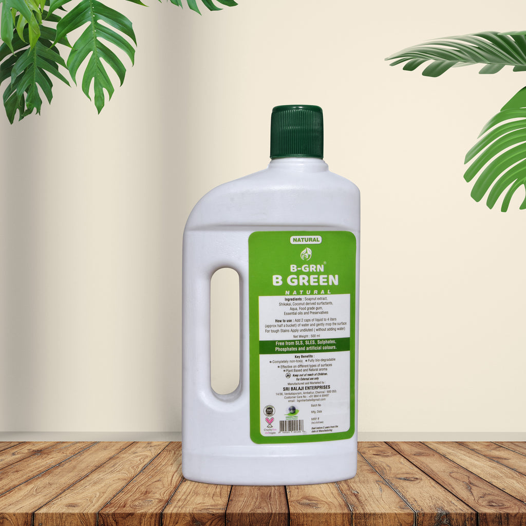B-GRN BeGreen Wash floor cleaner liquid back label soapnut & essential oil natural ingredients